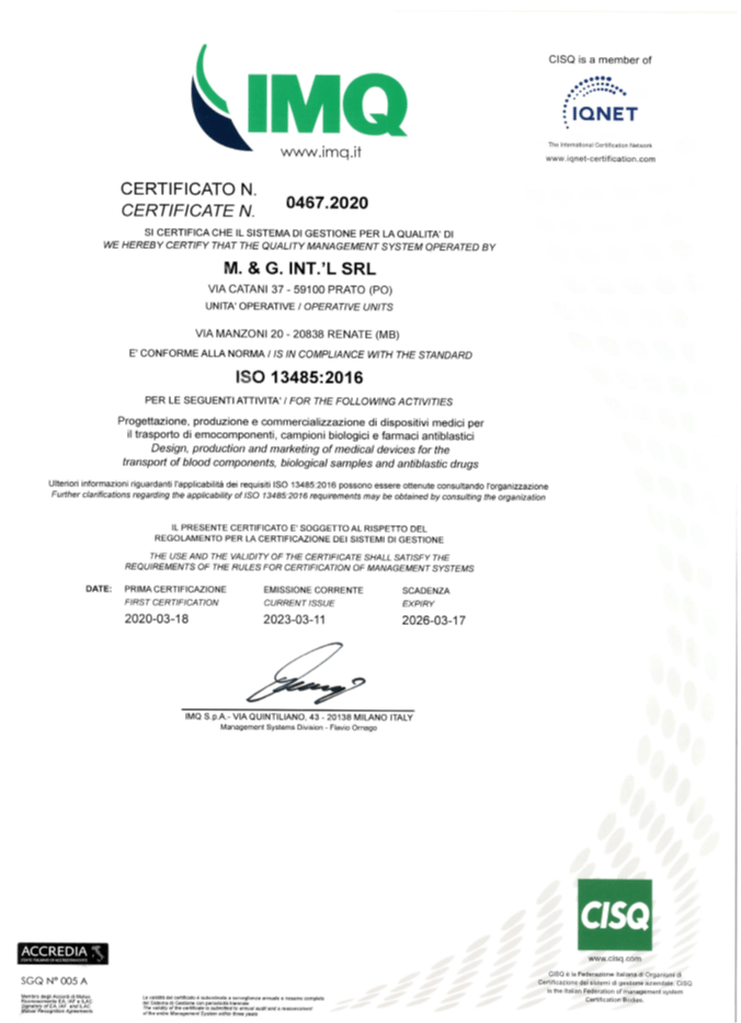 Certificazione UNI EN ISO  13485:2016
